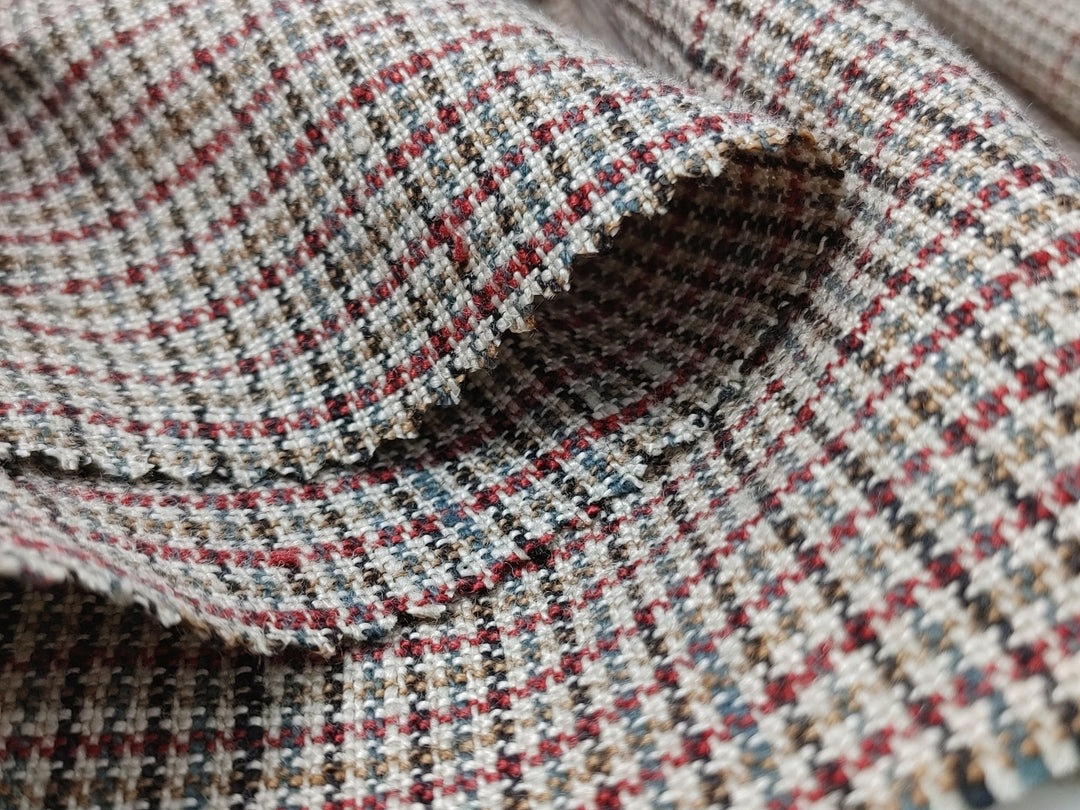 100% Linen Houndstooth StarCheck Fabric: Heavyweight Elegance - The Linen Lab - Pink