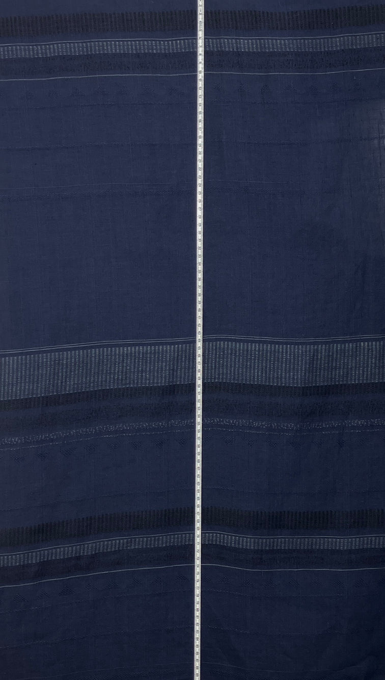 100% Linen Jacquard Fabric with Navy Horizontal Stripes and Unique Weaving Structure 4883 - The Linen Lab - Navy