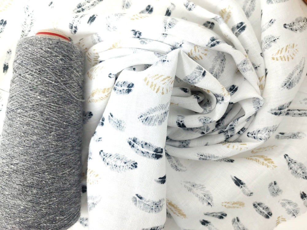 100% Linen Leaf Print Fabric Light Weight 7326 - The Linen Lab - Multi