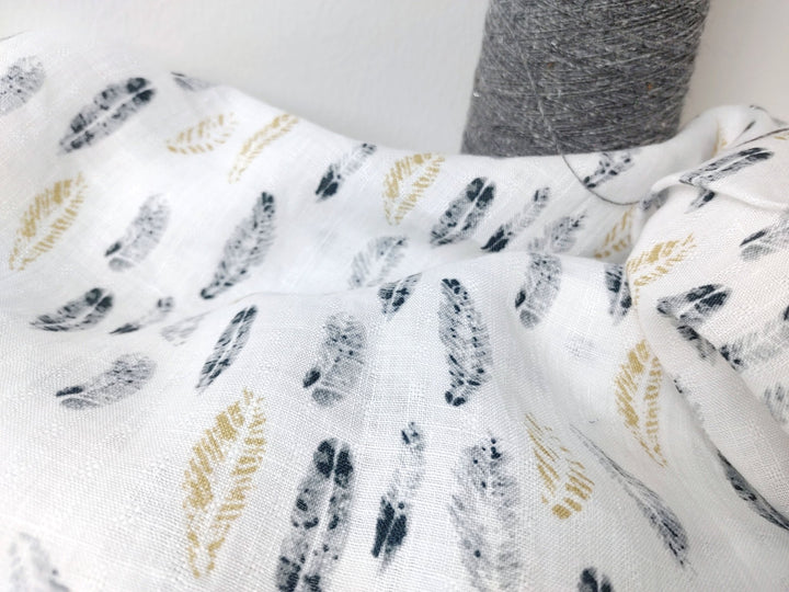 100% Linen Leaf Print Fabric Light Weight 7326 - The Linen Lab - Multi