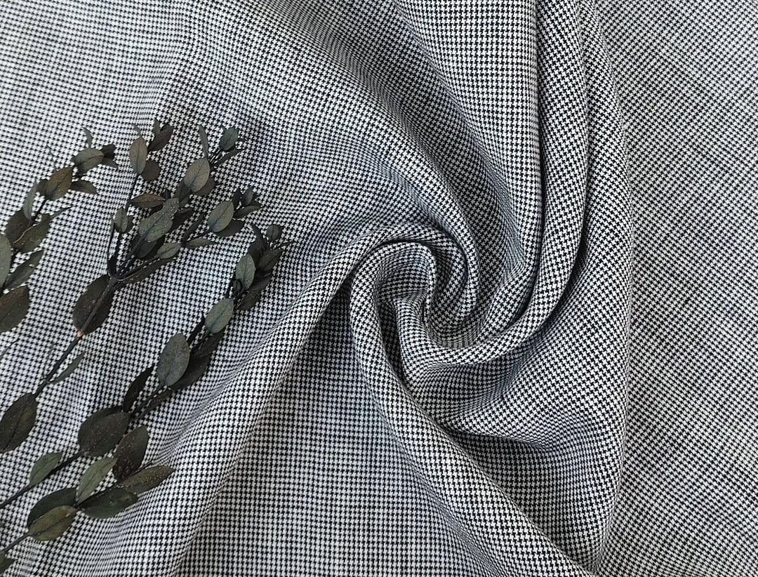 100% Linen, Medium Weight, Classic Black and White Mini Gingham Check 6825 - The Linen Lab - Gray(Dark)