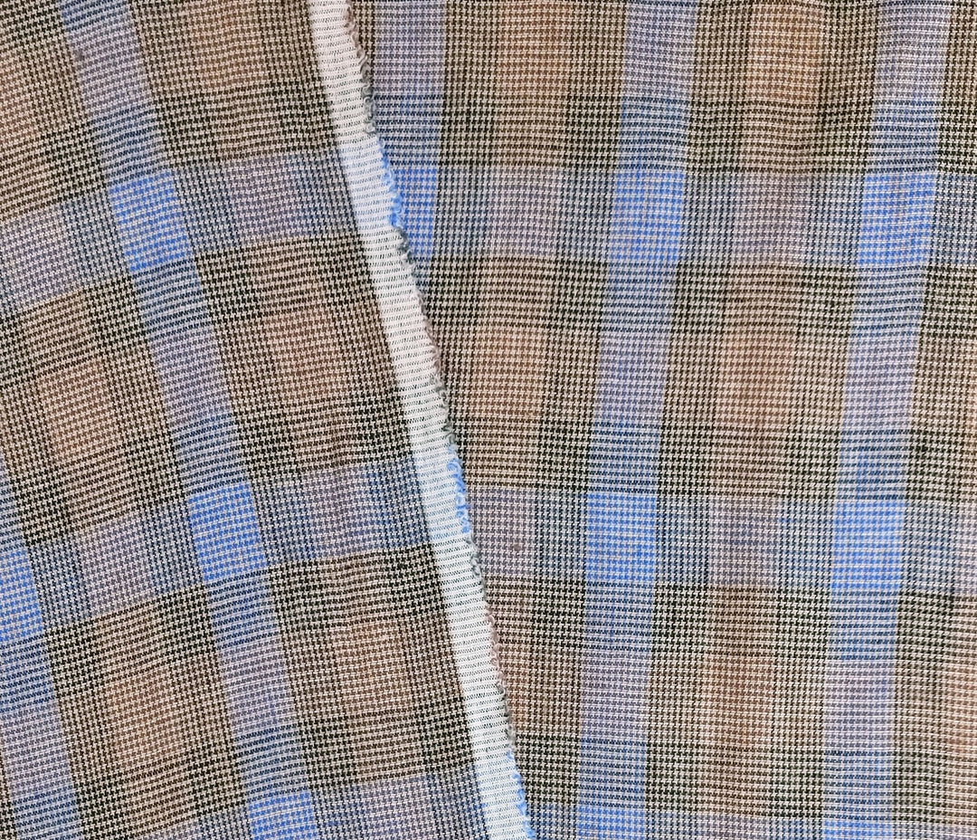 100% Linen, Medium Weight, Modified Star Check Pattern 7179 - The Linen Lab - Brown