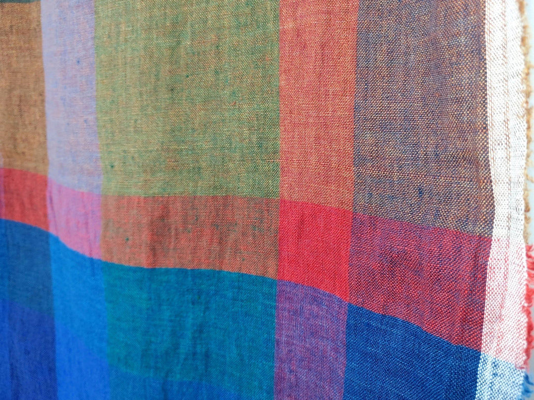 100% Linen Multi Color Big Plaid Fabric Light Weight 7167 - The Linen Lab - Multi Color