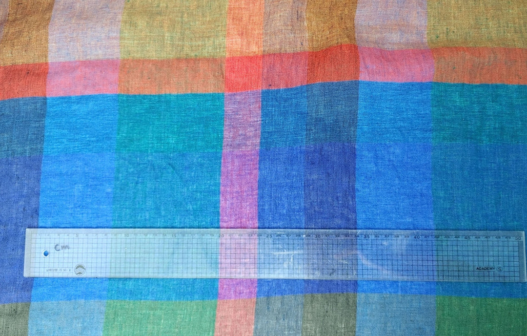 100% Linen Multi Color Big Plaid Fabric Light Weight 7167 - The Linen Lab - Multi Color