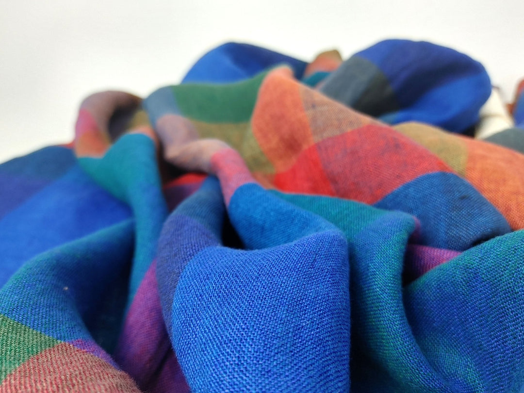 100% Linen Multi Color Big Plaid Fabric Light Weight 7167 - The Linen Lab - Multi Color
