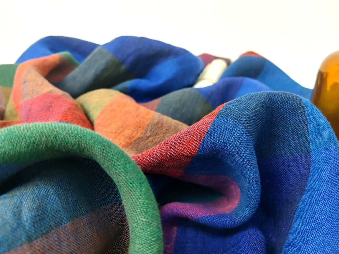 100% Linen Multi Color Big Plaid Fabric Light Weight 7167 - The Linen Lab - Multi Color