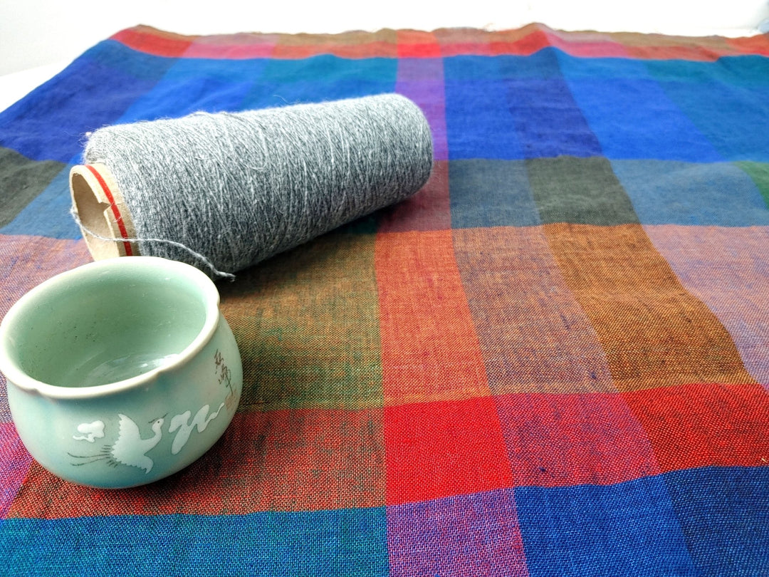 100% Linen Multi Color Big Plaid Fabric Light Weight 7167 - The Linen Lab - Multi Color