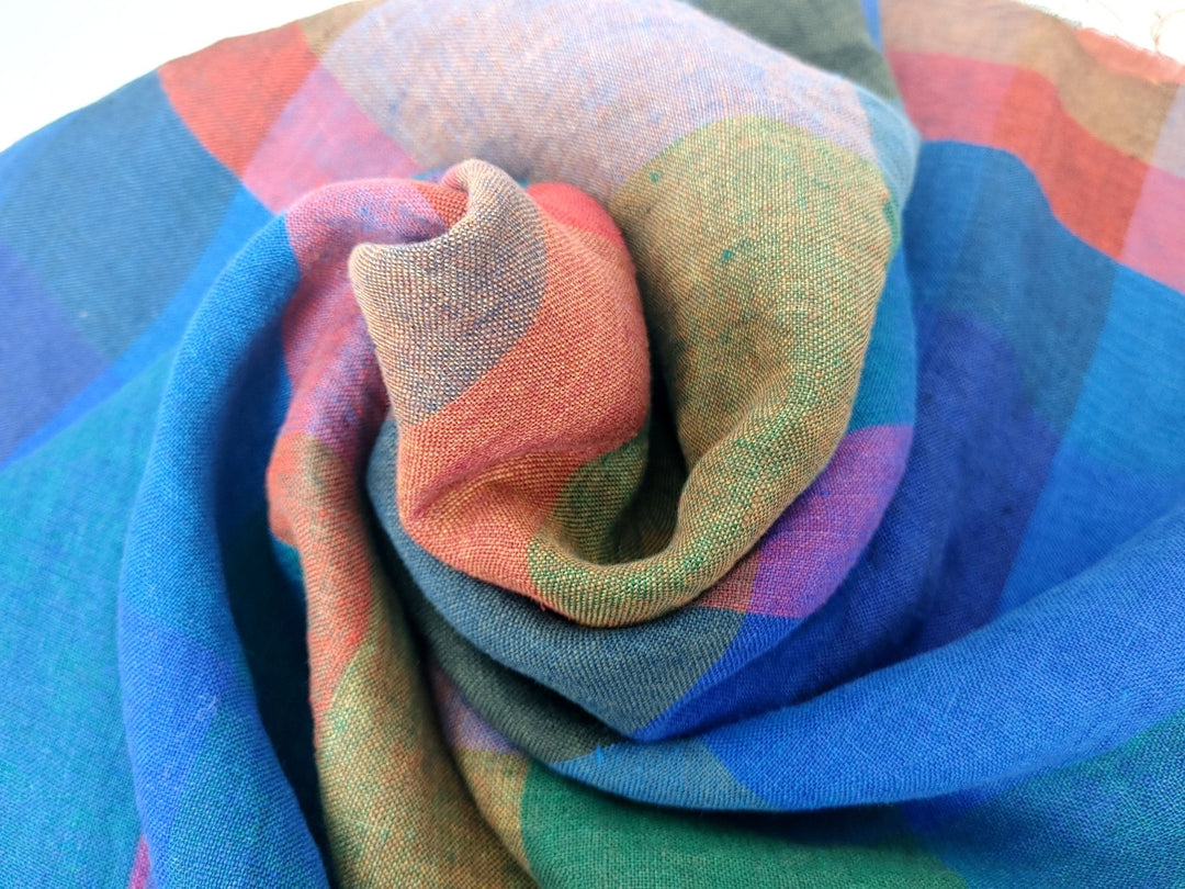 100% Linen Multi Color Big Plaid Fabric Light Weight 7167 - The Linen Lab - Multi Color
