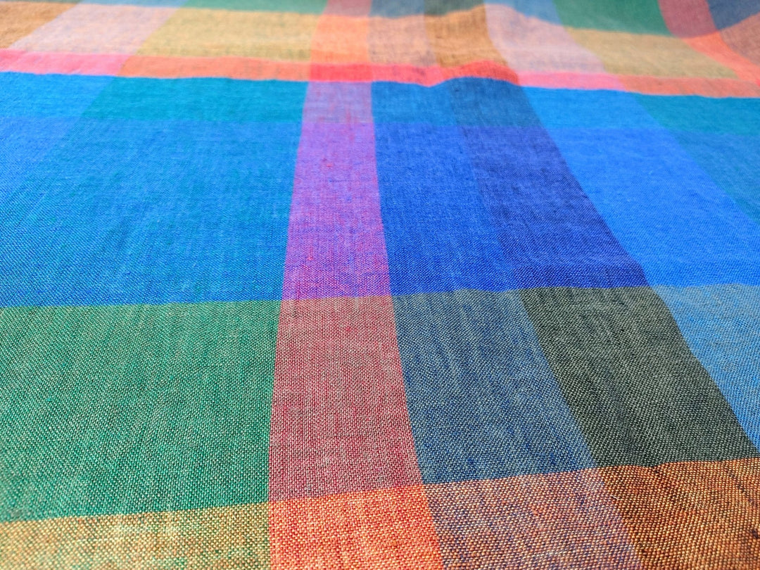 100% Linen Multi Color Big Plaid Fabric Light Weight 7167 - The Linen Lab - Multi Color