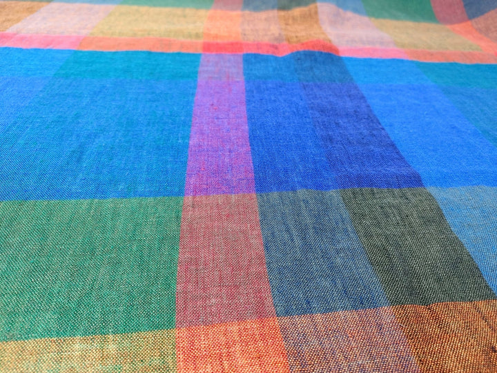 100% Linen Multi Color Big Plaid Fabric Light Weight 7167 - The Linen Lab - Multi Color