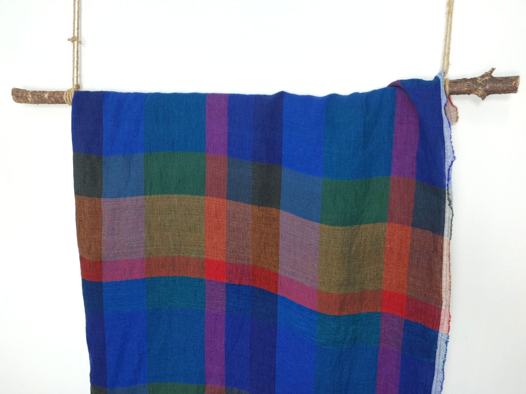100% Linen Multi Color Big Plaid Fabric Light Weight 7167 - The Linen Lab - Multi Color