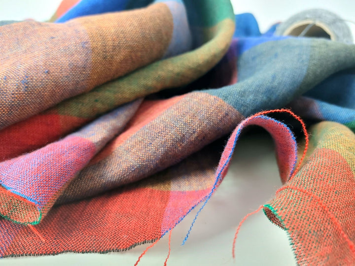 100% Linen Multi Color Big Plaid Fabric Light Weight 7167 - The Linen Lab - Multi Color