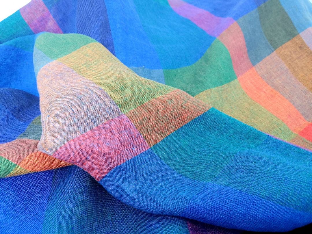 100% Linen Multi Color Big Plaid Fabric Light Weight 7167 - The Linen Lab - Multi Color