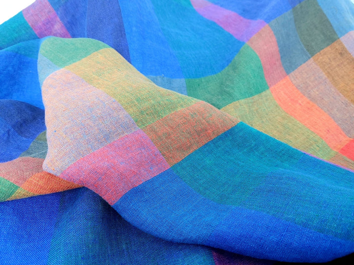 100% Linen Multi Color Big Plaid Fabric Light Weight 7167 - The Linen Lab - Multi Color