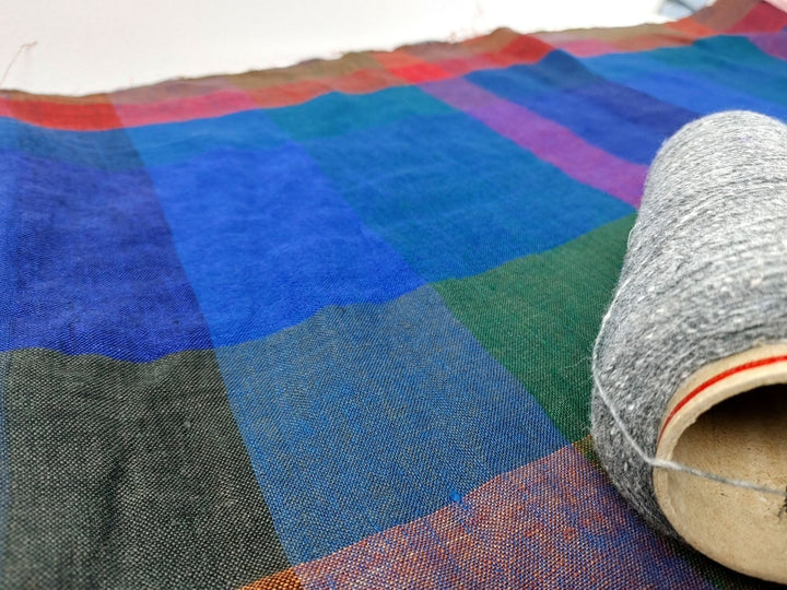 100% Linen Multi Color Big Plaid Fabric Light Weight 7167 - The Linen Lab - Multi Color