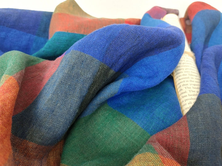 100% Linen Multi Color Big Plaid Fabric Light Weight 7167 - The Linen Lab - Multi Color