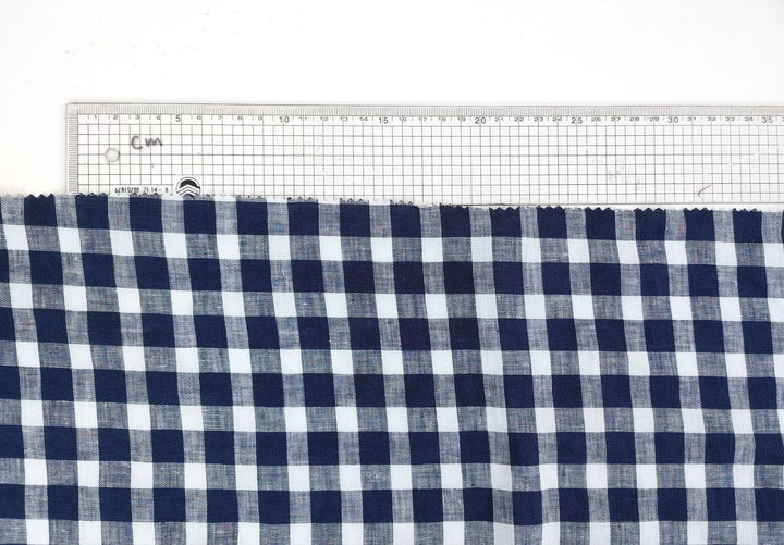 100% Linen Navy Modified Gingham Check Fabric – Lightweight and Timelessly Chic 4407 - The Linen Lab - Navy