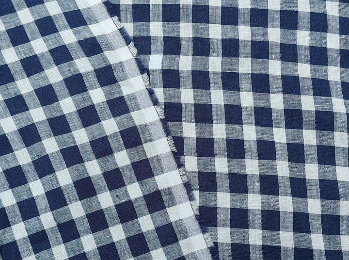 100% Linen Navy Modified Gingham Check Fabric – Lightweight and Timelessly Chic 4407 - The Linen Lab - Navy