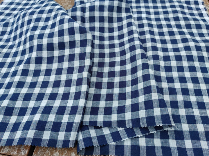 100% Linen Navy Modified Gingham Check Fabric – Lightweight and Timelessly Chic 4407 - The Linen Lab - Navy
