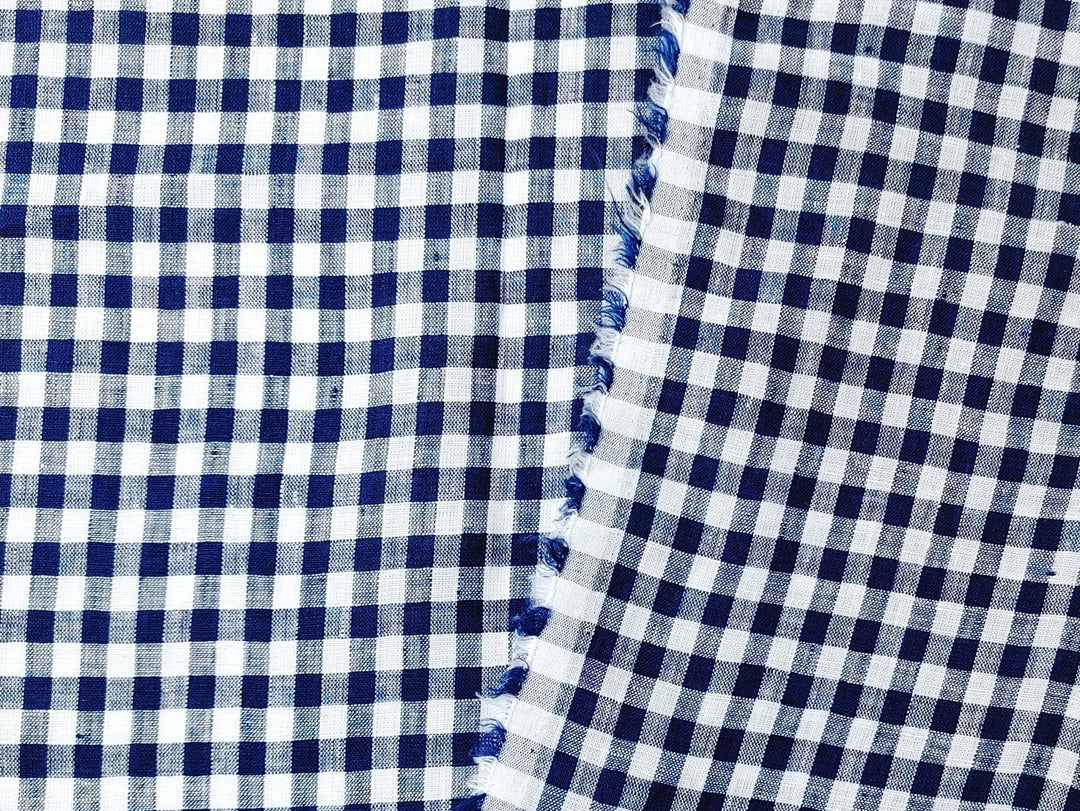 100% Linen Navy Small Gingham Check - Light and Airy 4684 - The Linen Lab - Navy