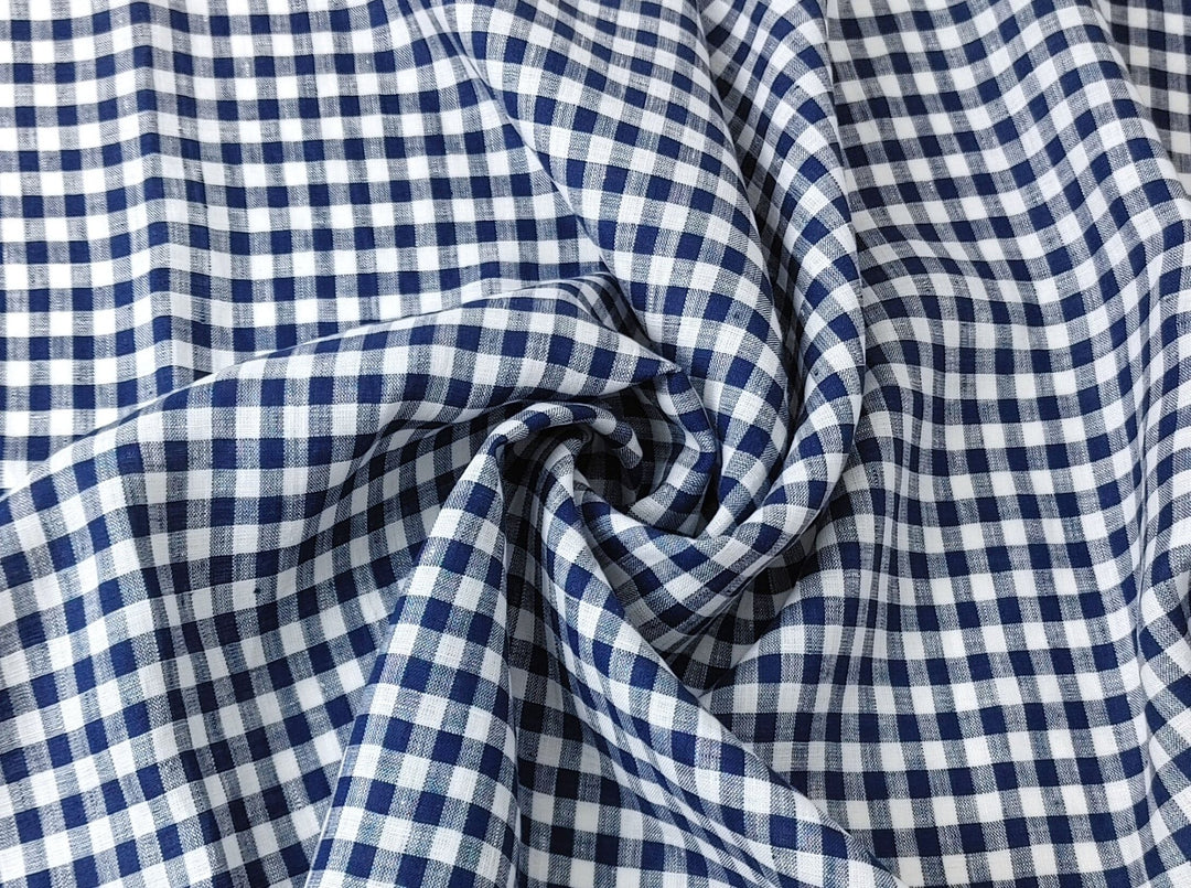 100% Linen Navy Small Gingham Check - Light and Airy 4684 - The Linen Lab - Navy