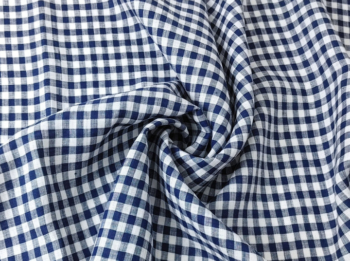100% Linen Navy Small Gingham Check - Light and Airy 4684 - The Linen Lab - Navy