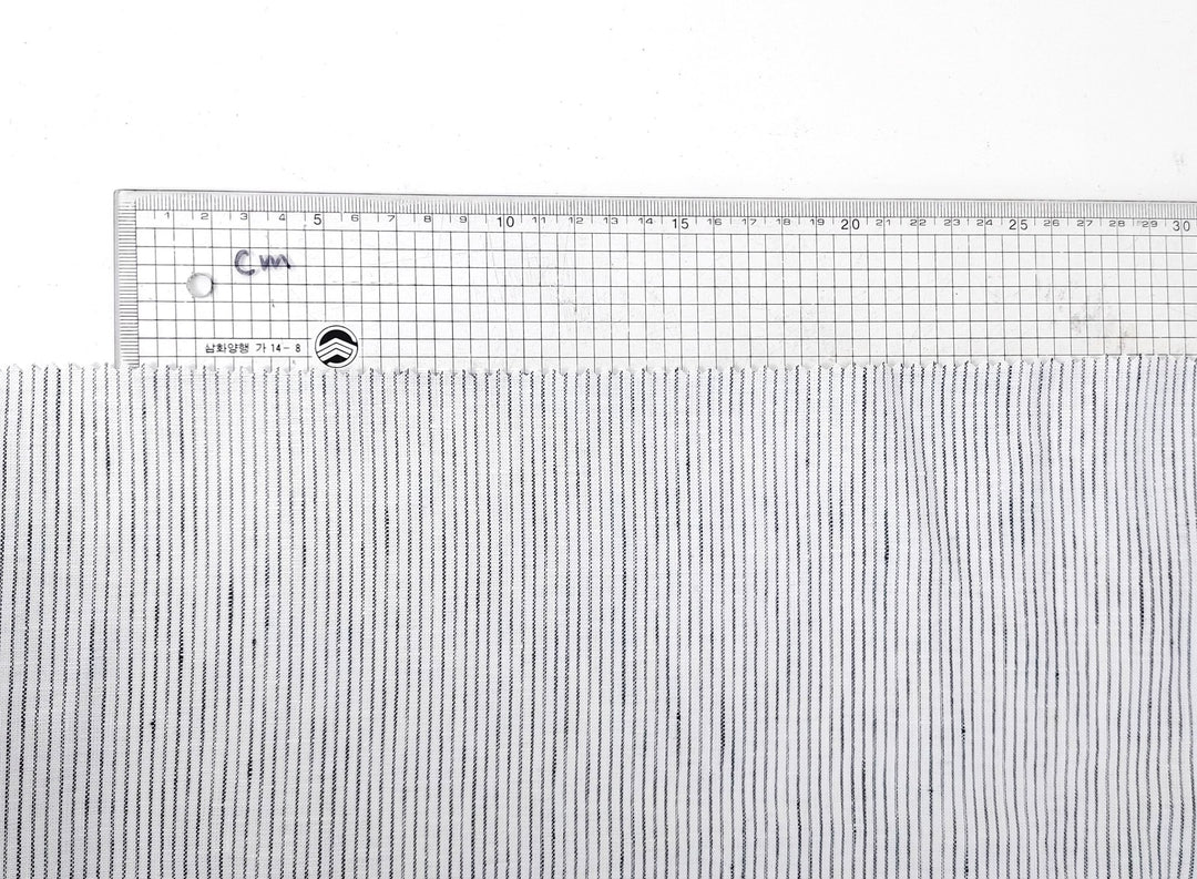 100% Linen Navy Striped White Fabric – Light and Timeless 7853 - The Linen Lab - Navy