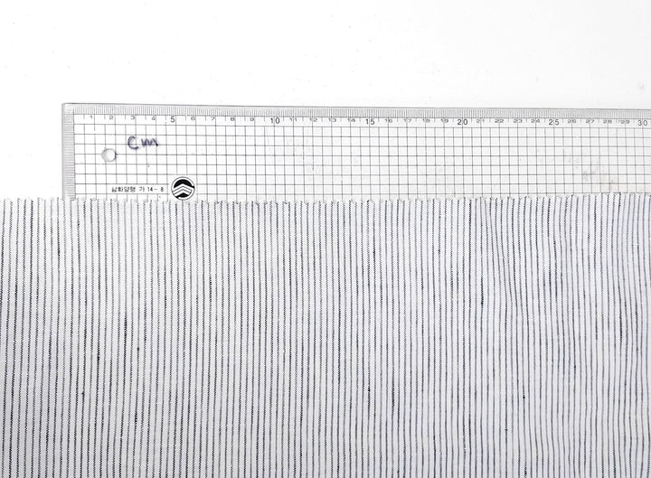 100% Linen Navy Striped White Fabric – Light and Timeless 7853 - The Linen Lab - Navy