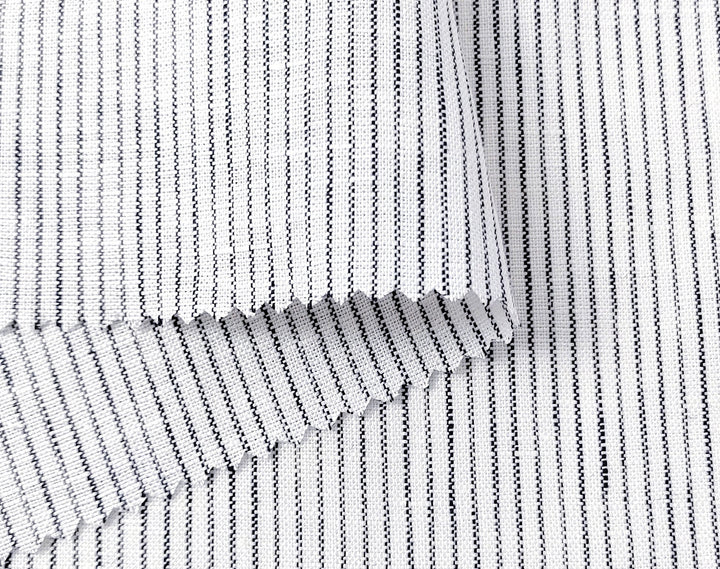 100% Linen Navy Striped White Fabric – Light and Timeless 7853 - The Linen Lab - Navy