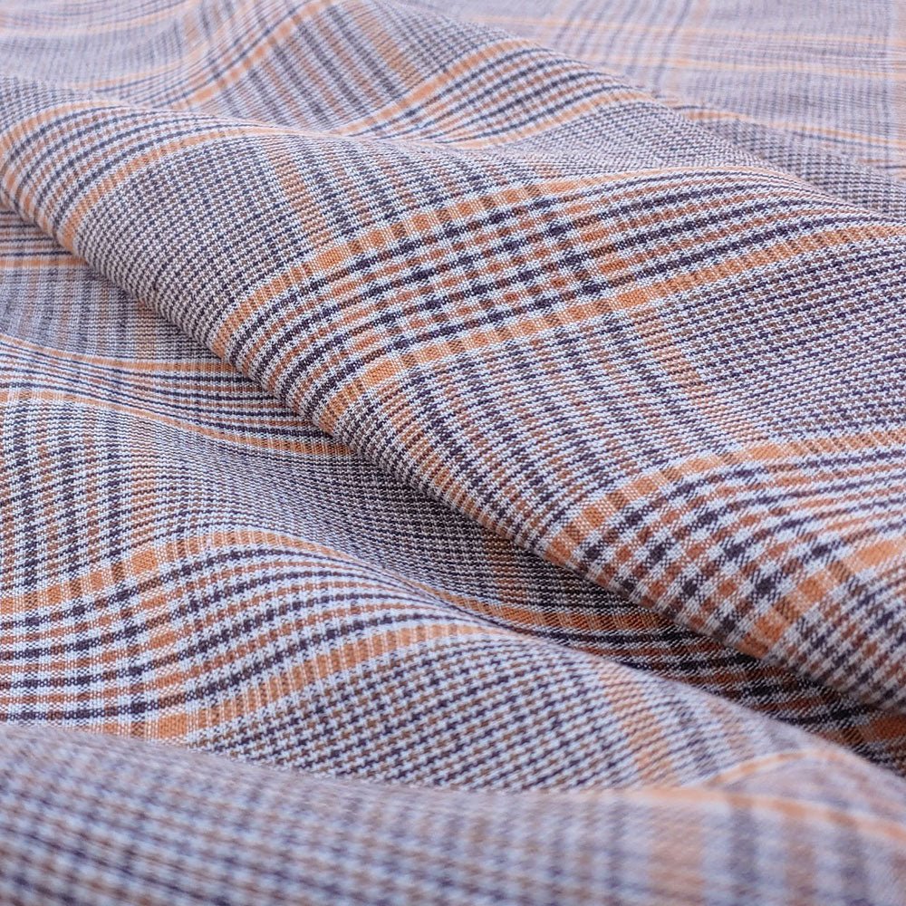 100% Linen Orange Brown Simple Plaid Fabric 14s 40lea (6483) - The Linen Lab -