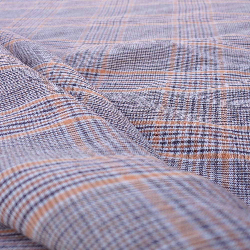 100% Linen Orange Brown Simple Plaid Fabric 14s 40lea (6483) - The Linen Lab -