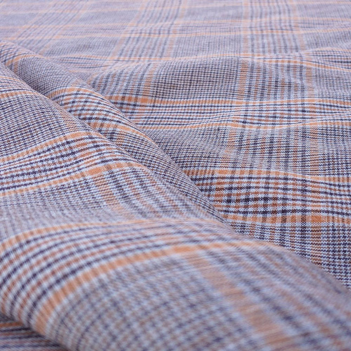 100% Linen Orange Brown Simple Plaid Fabric 14s 40lea (6483) - The Linen Lab -