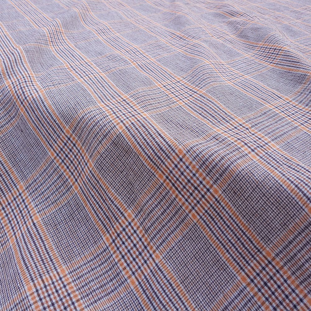 100% Linen Orange Brown Simple Plaid Fabric 14s 40lea (6483) - The Linen Lab -