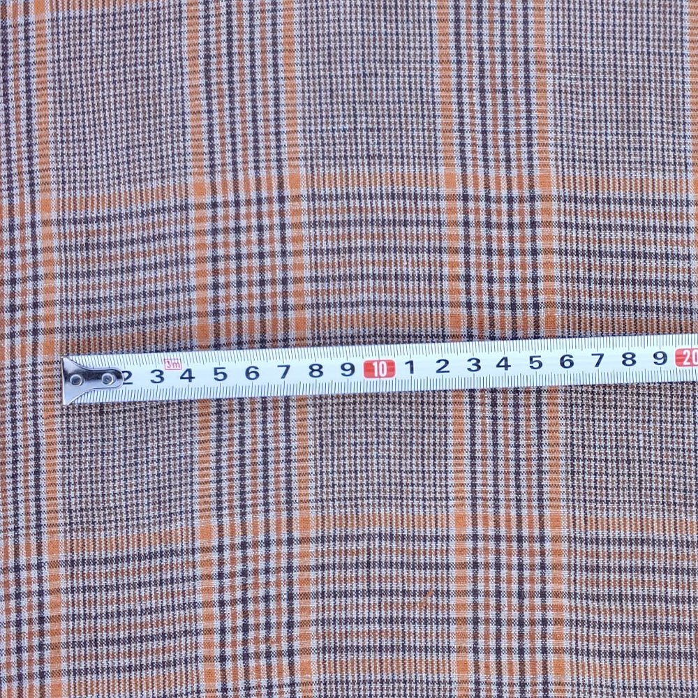 100% Linen Orange Brown Simple Plaid Fabric 14s 40lea (6483) - The Linen Lab -