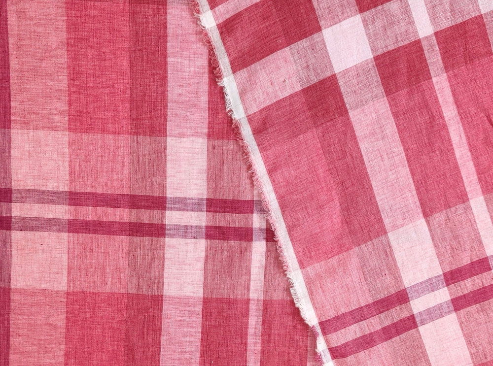 100% Linen Red Big Plaid Fabric 4573 - The Linen Lab - Red