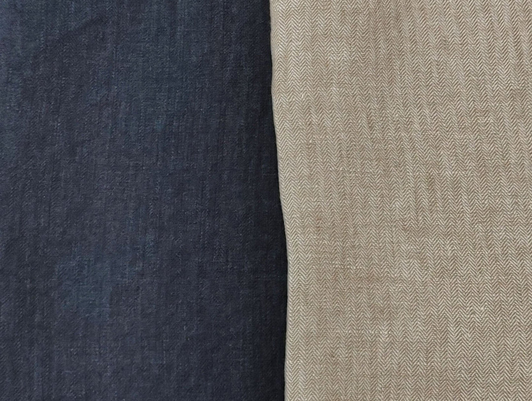 100% Linen Small Herringbone Twill Fabric HBT Chambray 7309 7605 - The Linen Lab - Beige