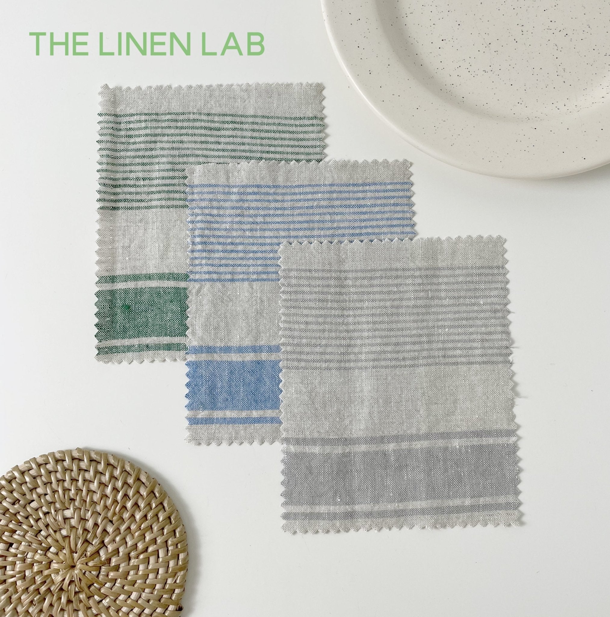 100% Linen Stripe Fabric 14s 40LEA 7370 7488 7489 - The Linen Lab - 7370 SKYBLUE