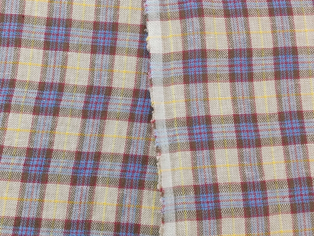 100% Linen Vintage Yarn Dyed Fabric in Glen Plaid Twill 7271 - The Linen Lab - Beige