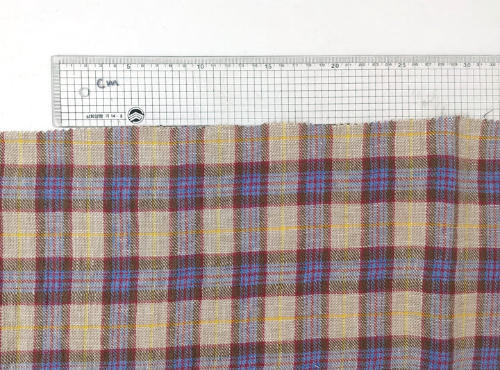 100% Linen Vintage Yarn Dyed Fabric in Glen Plaid Twill 7271 - The Linen Lab - Beige