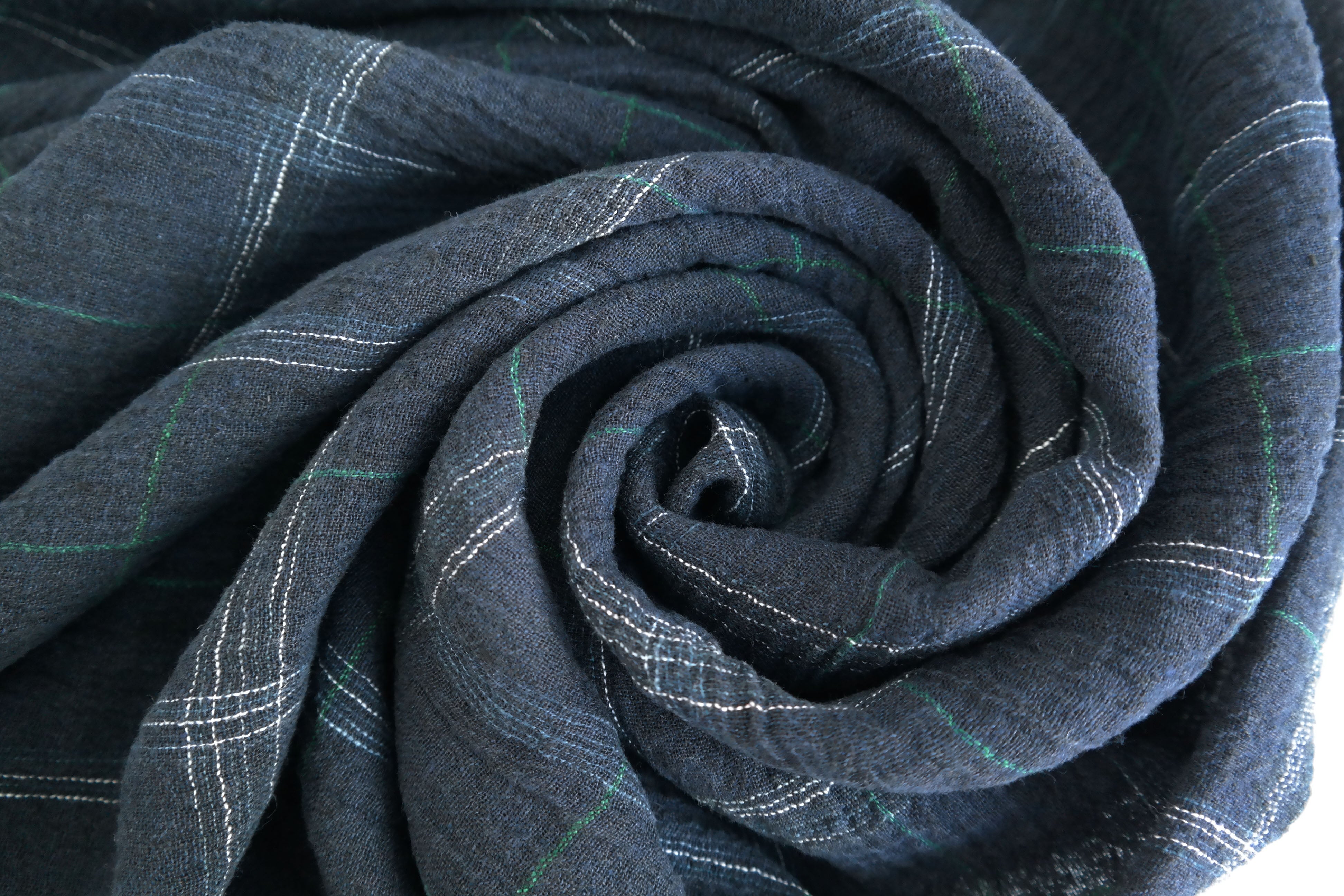 High Twisted Linen Fabric with Wrinkle Effect -Spaced Dyed Windowpane Check 6645 6688 - The Linen Lab - BLACK 6645