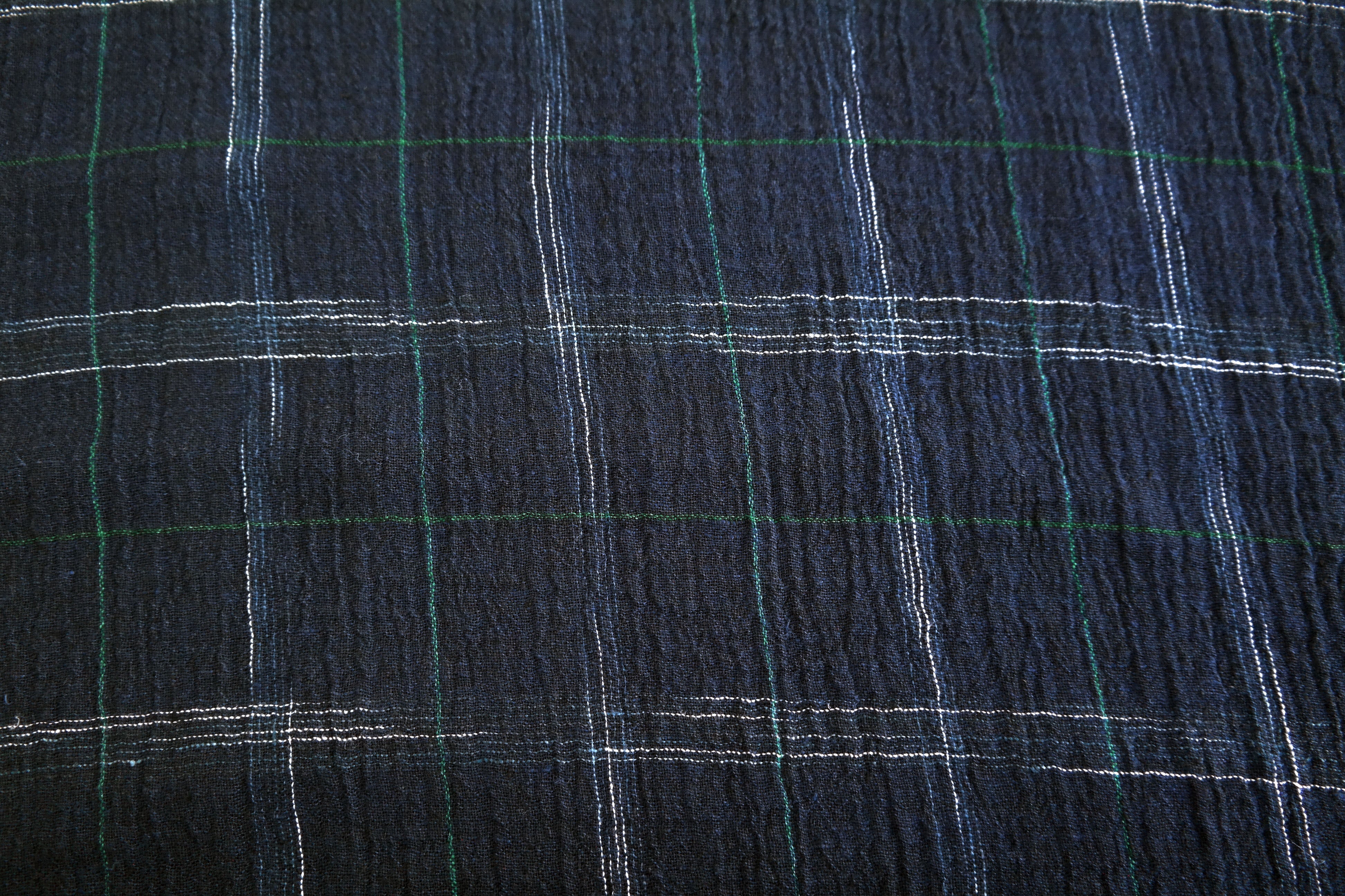 High Twisted Linen Fabric with Wrinkle Effect -Spaced Dyed Windowpane Check 6645 6688 - The Linen Lab - NAVY 6688