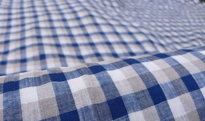 100% Linen Fabric Navy Gingham Check Light Weight 6158 - The Linen Lab - Navy 6158
