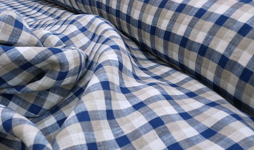 100% Linen Fabric Navy Gingham Check Light Weight 6158 - The Linen Lab - Navy 6158