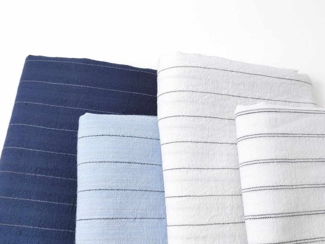 Airy Stripes: Linen with High-Twisted Cotton Lightweight Stripe Fabric 6109 6110 6111 6049 - The Linen Lab - Navy