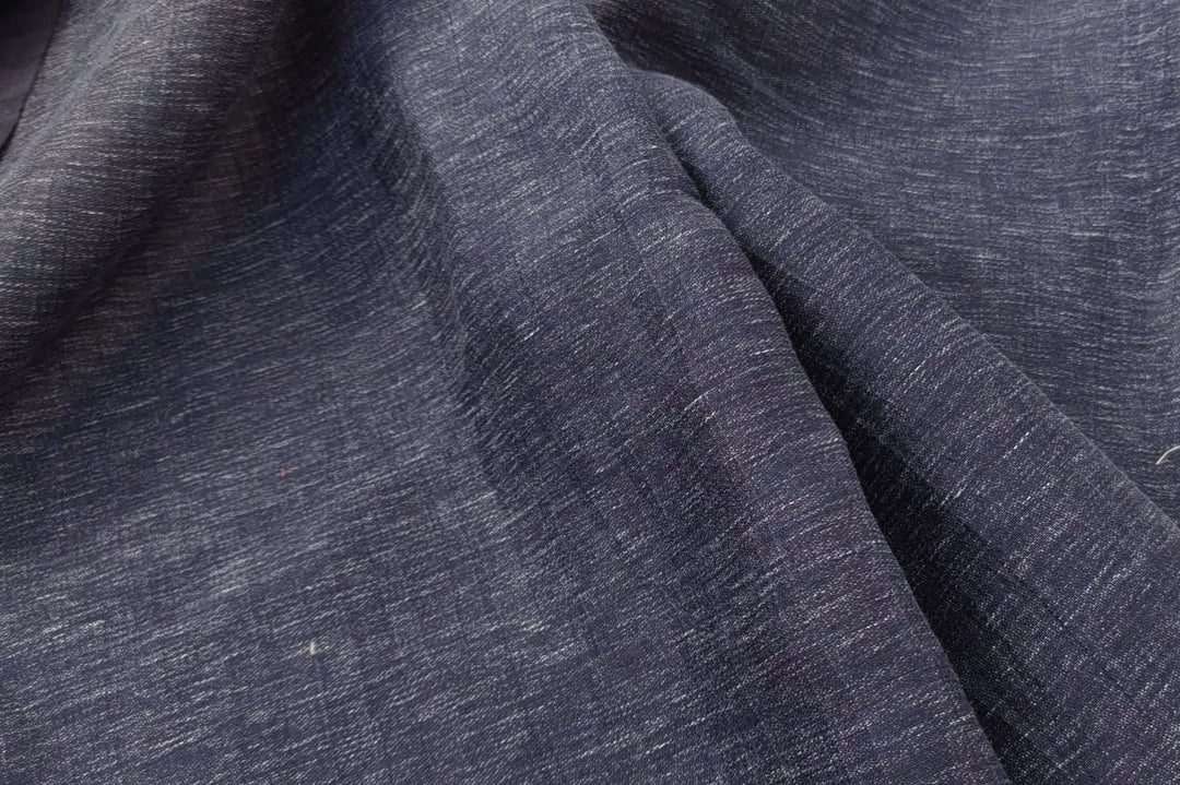 Arctic Nightfall: Linen Nylon Crease Effect Fabric with Subtle White Dot Print 4749 - The Linen Lab - Navy