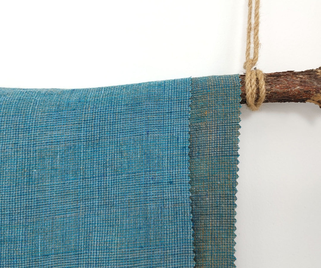 Blue and Green Symphony: A Melange Fusion of Linen and Polyester in Glen Plaid 7788 7789 - The Linen Lab - Green