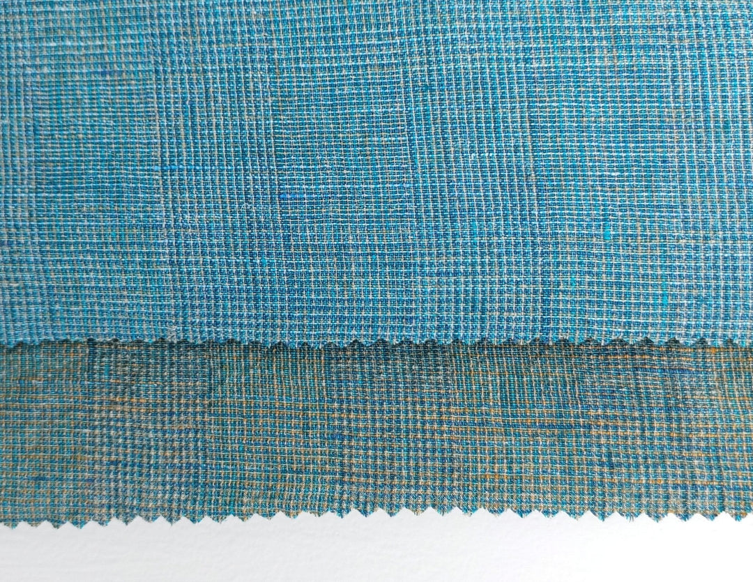 Blue and Green Symphony: A Melange Fusion of Linen and Polyester in Glen Plaid 7788 7789 - The Linen Lab - Green