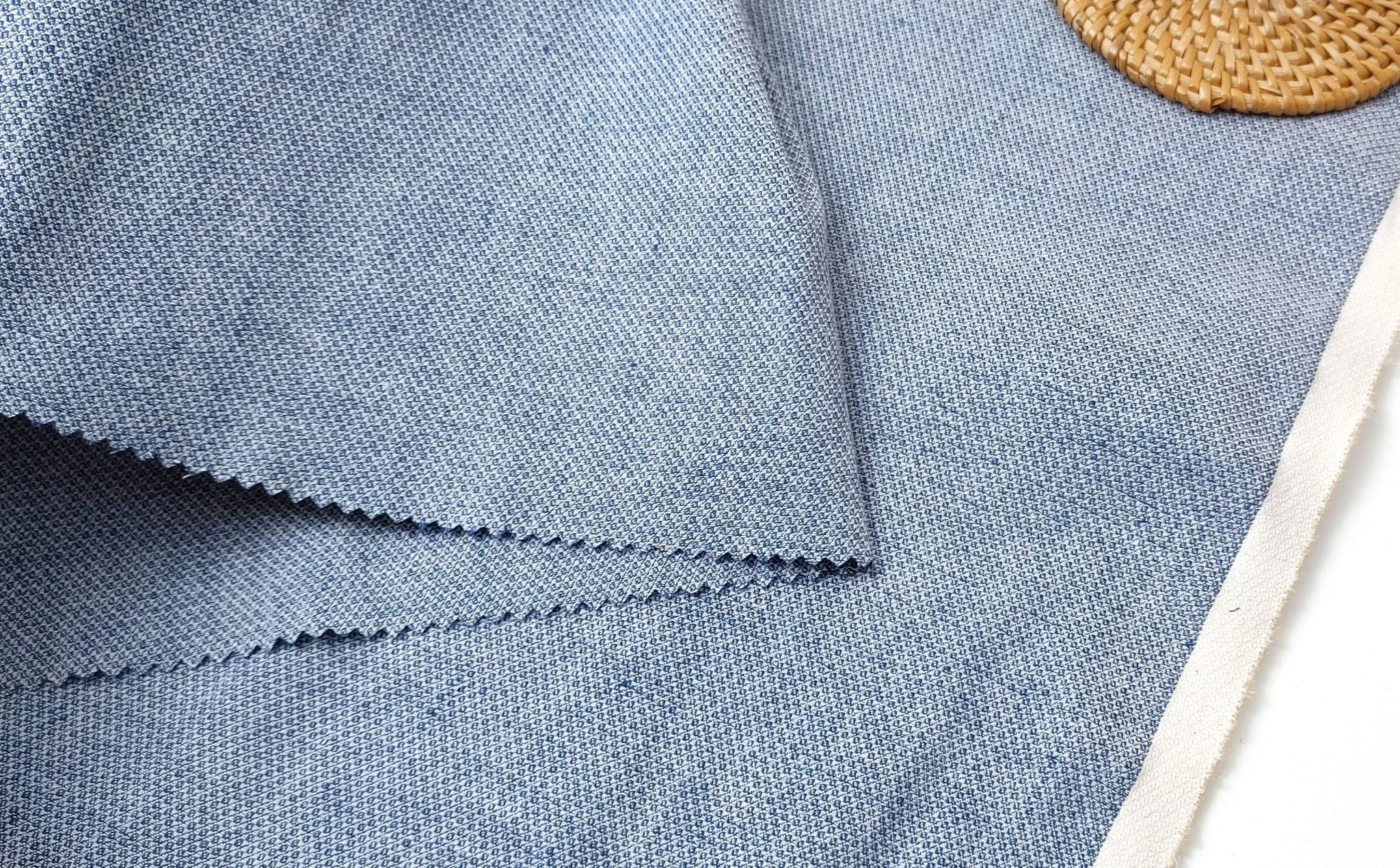 Blue Diamond Dobby Linen Cotton Stretch Fabric 4750 - The Linen Lab - Blue