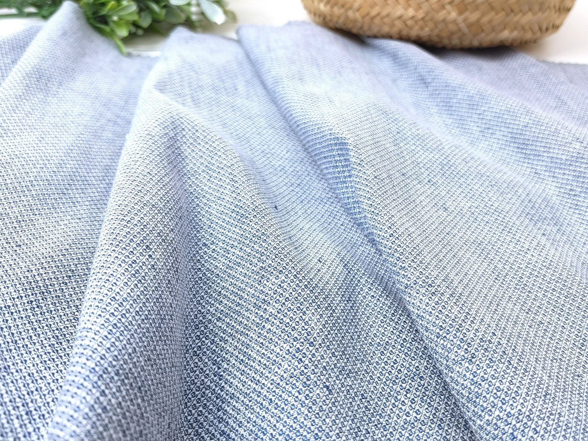 Blue Diamond Dobby Linen Cotton Stretch Fabric 4750 - The Linen Lab - Blue