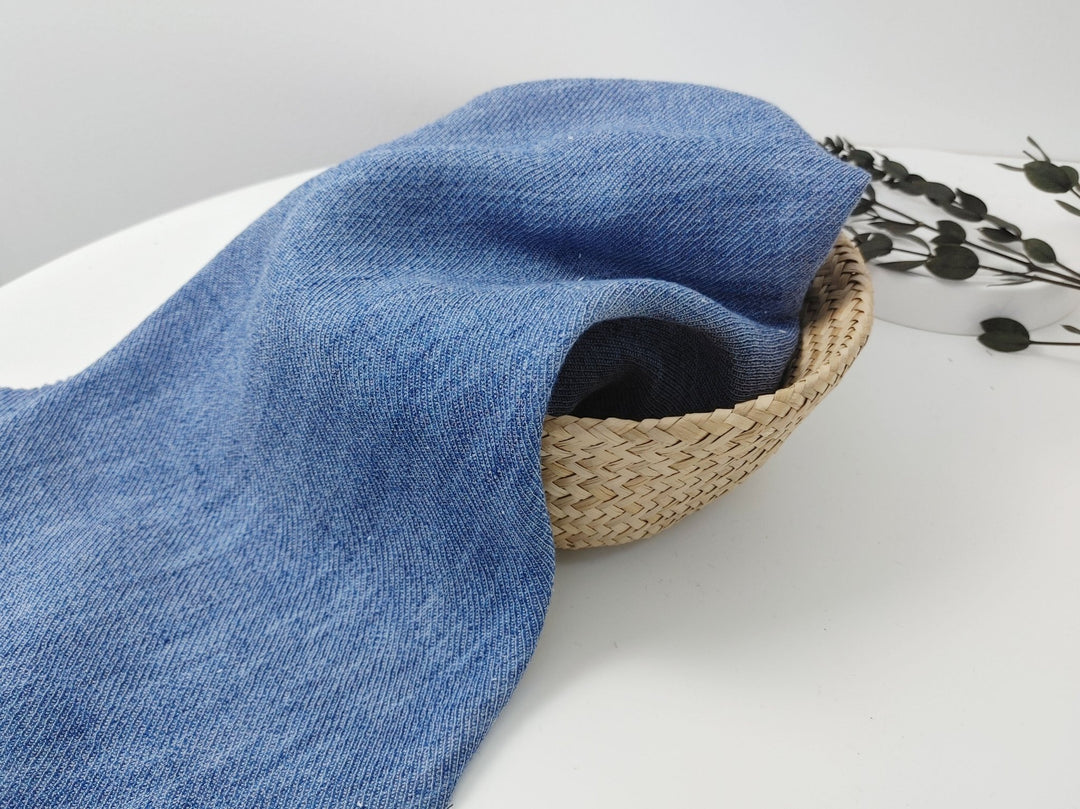 Blue Linen Rayon Cotton Blend Semi-Double-Face Fabric 7146 - The Linen Lab - Blue